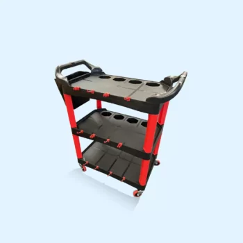 Image of the Detailing Cart, a mobile cart with shelves for organizing detailing supplies. The caption reads, 'Effortlessly organize and mobilize your detailing supplies with our versatile Detailing Cart.